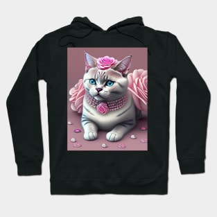 British Shorthair sparkles with gems and pink roses Hoodie